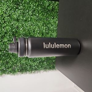 Black metal Lululemon water bottle